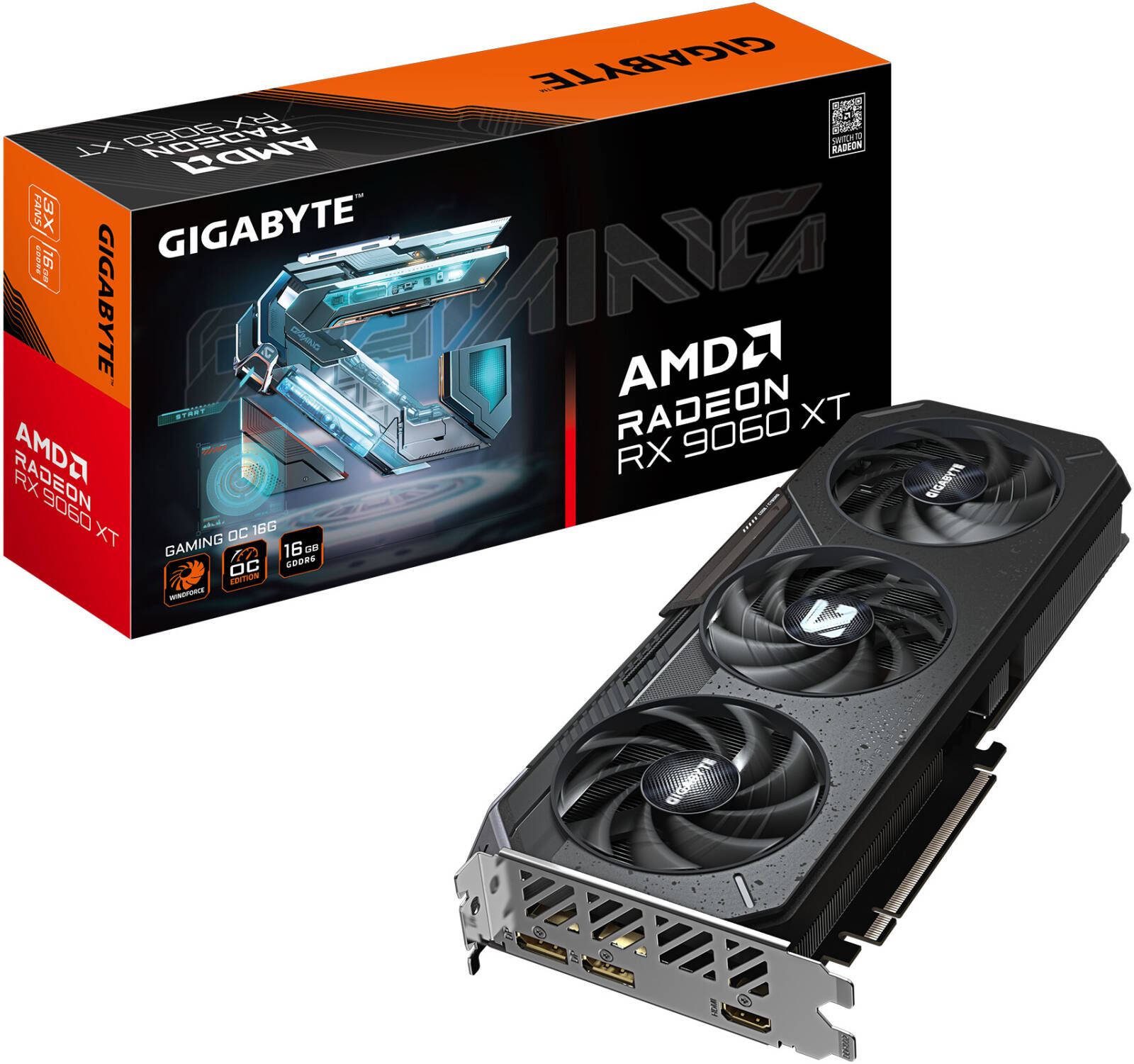 GIGABYTE Radeon RX 9060 XT Gaming OC Graphics Card, 16GB GDDR6 128-Bit Memory, 3320 MHz Boost Clock, 2048 Stream Processors, 20 Gbps Memory Speed, Black | GV-R9060XTGAMINGOC-16GD
