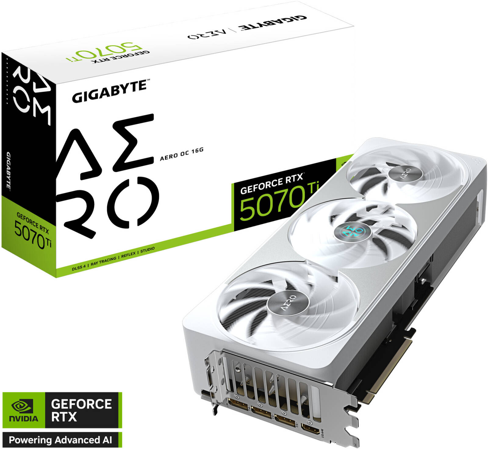 GIGABYTE GeForce RTX 5070 Ti AERO OC Graphics Card, 16GB GDDR7 256-Bit Memory, 2588 MHz Core Clock, 8960 CUDA Cores, 28 Gbps Memory Speed, PCI-Express 5.0, White | GV-N507TAERO OC-16GD