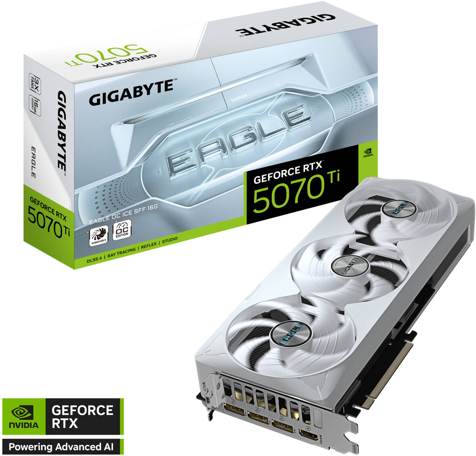 Gigabyte GeForce RTX 5070 Ti EAGLE OC ICE SFF Graphics Card, 16GB GDDR7 256-Bit Memory, 2542 MHz Core Clock, 28 Gbps Memory Speed, 8960 CUDA Cores, PCI Express 5.0 | GV-N507TEAGLEOC ICE-16GD