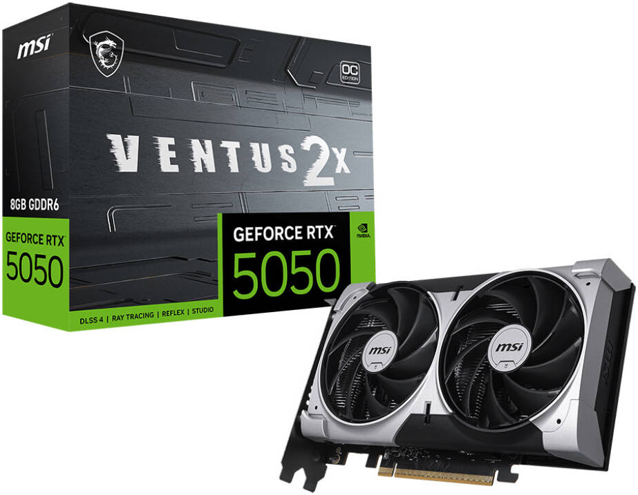 MSI GeForce RTX 5050 8G VENTUS 2X OC 8GB Graphics Card, GDDR6 128-Bit Memory, 2602 MHz Engine Clock, 20 Gbps Memory Clock, 2560 CUDA Cores, PCI Express Gen 5 x16 | 912-V538-010