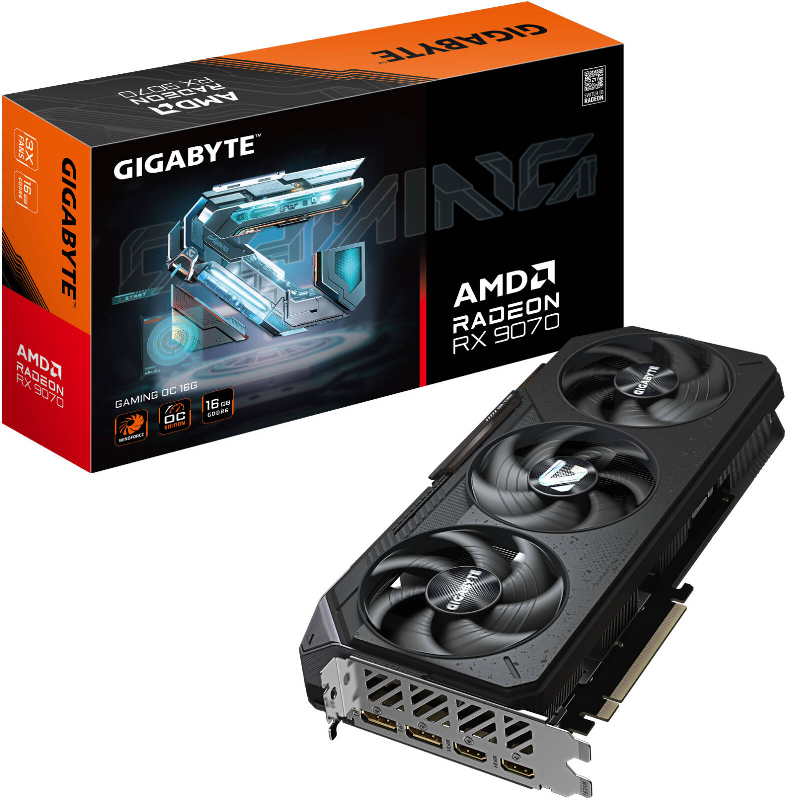 GIGABYTE Radeon RX 9070 GAMING OC Graphics Card, 16GB GDDR6 256-Bit Memory, 2700 MHz Boost Clock, 20 Gbps Memory Clock, 3584 Stream Processors, PCI Express 5.0 | GV-R9070GAMING OC-16GD