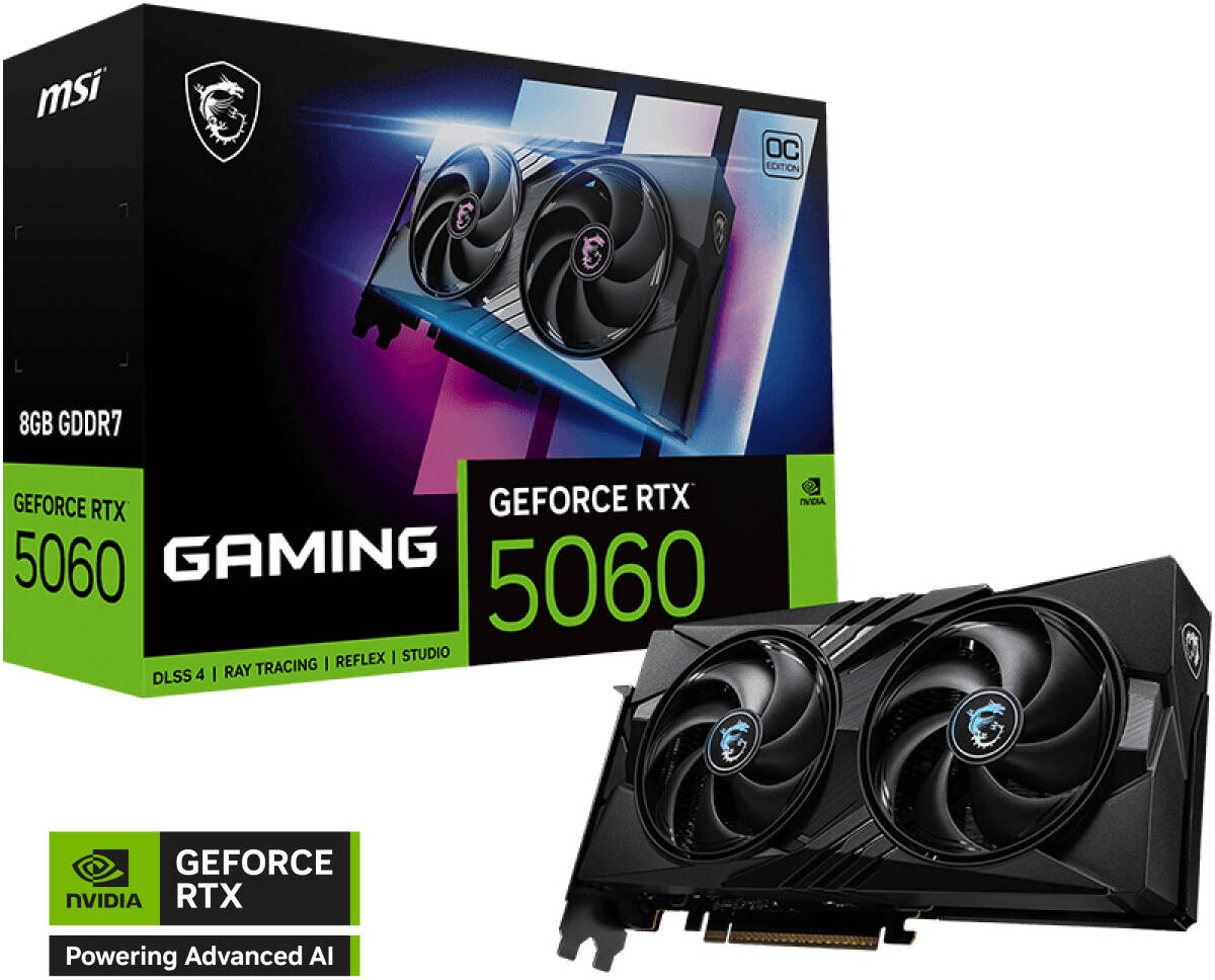 MSI GeForce RTX 5060 GAMING OC 8GB Graphics Card, GDDR7 128-Bit Memory, 2625 MHz Boost Clock, 28 Gbps memory Speed, 3840 CUDA Cores, PCI Express 5 | 912-V537-023