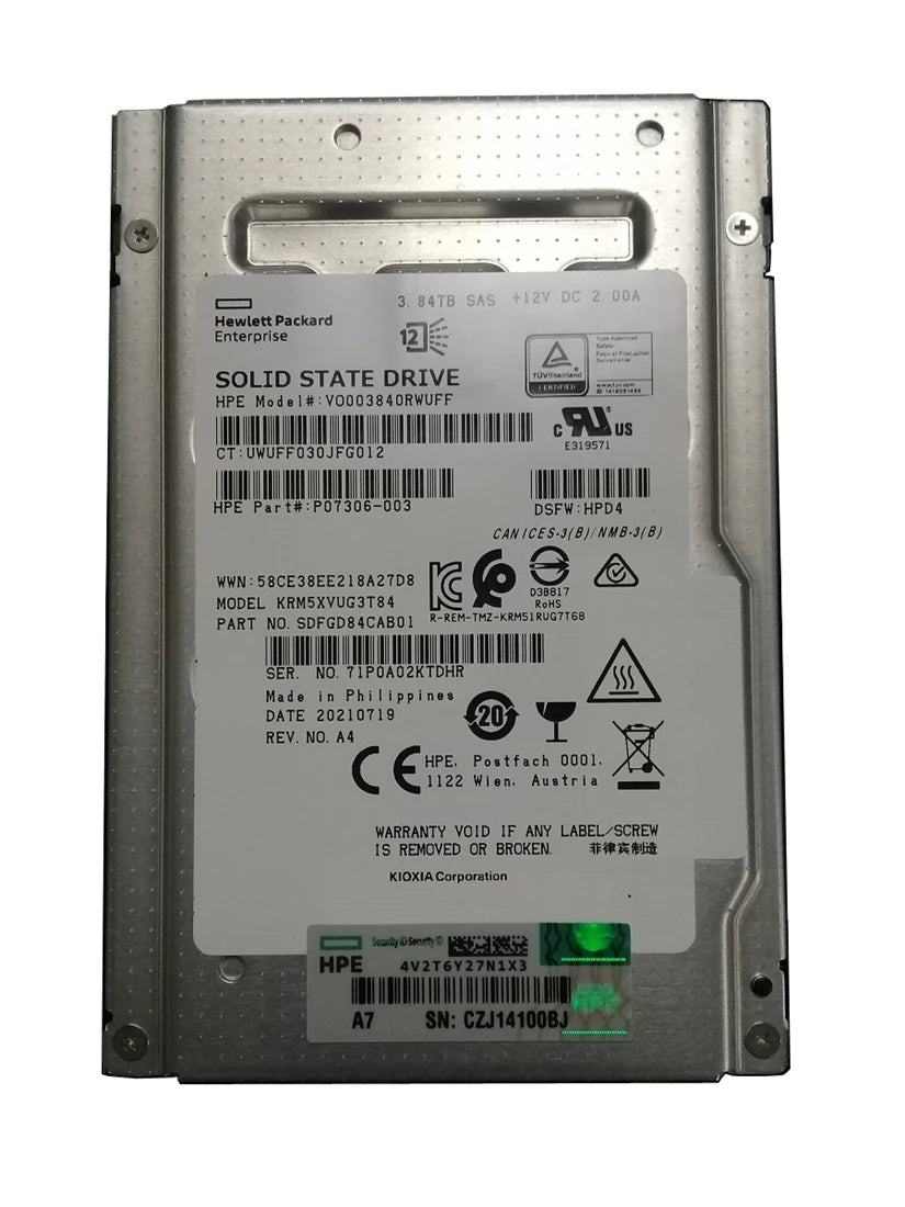 Kioxia RM5 3.84TB 12Gb/s SAS 2.5-inch SSD  -  SDFGD84CAB01, Refurbished