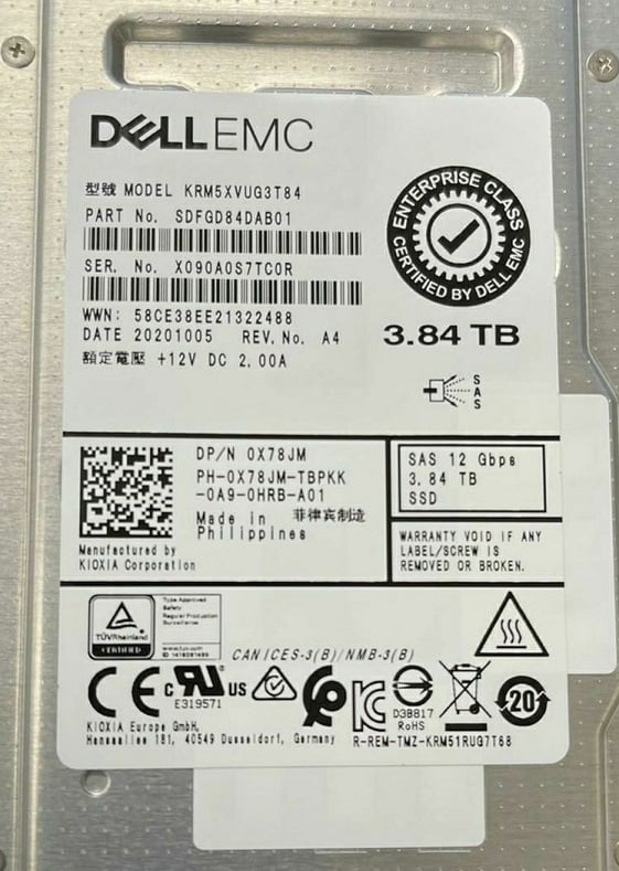 Kioxia / Toshiba RM5 3.84TB 12Gb/s SAS 2.5-inch SSD  -  SDFGD84DAB01, Refurbished