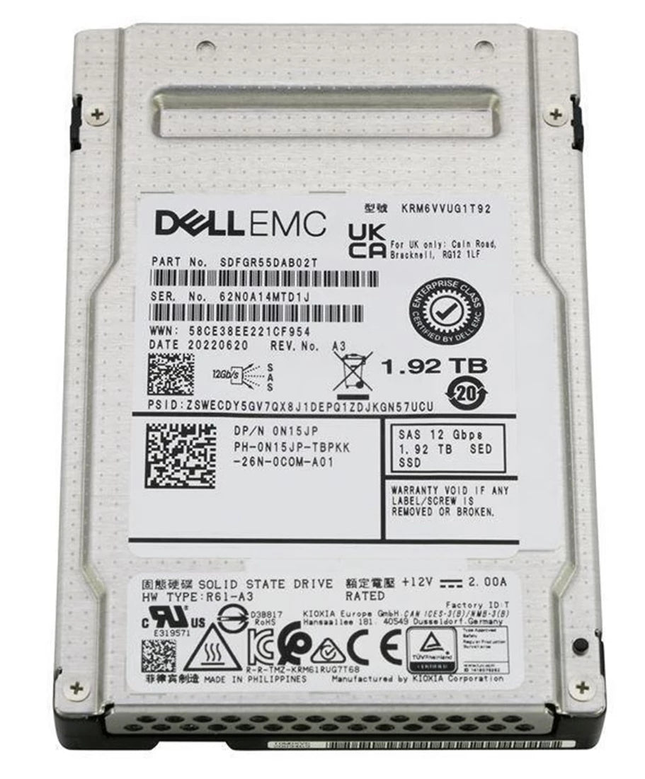 Kioxia RM6 SDFGR55DAB02T 1.92TB 12Gb/s SAS 2.5-inch SSD  -  Refurbished