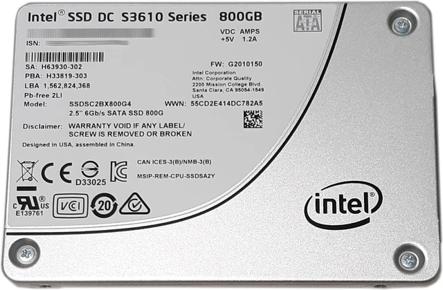 Intel DC S3610 800GB SATA 6Gb/s 2.5-inch SSD  -  SSDSC2BX800G4, Refurbished