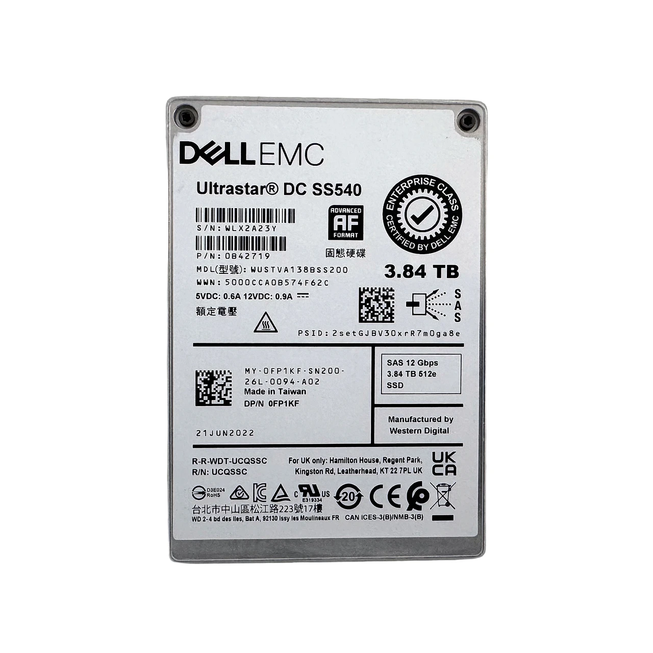 WD Ultrastar DC SS540 3.84TB 12Gb/s SAS 2.5-inch SSD  -  WUSTVA138BSS200, Refurbished