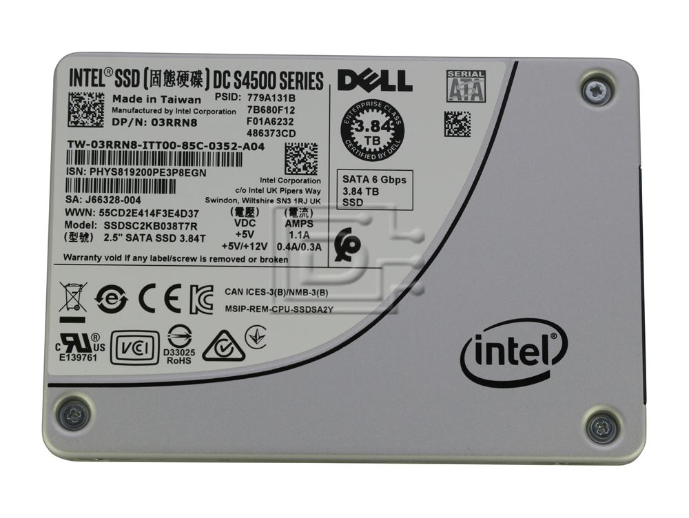 Intel DC S4500 3.84TB SATA 6Gb/s 2.5-inch SSD  -  SSDSC2KB038T7R, Refurbished