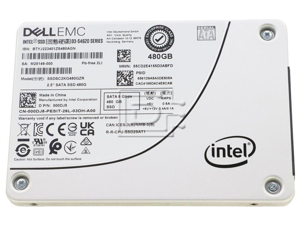 Intel D3-S4620 480GB SATA 6Gb/s 2.5-inch SSD  -  SSDSC2KG480GZR, Refurbished
