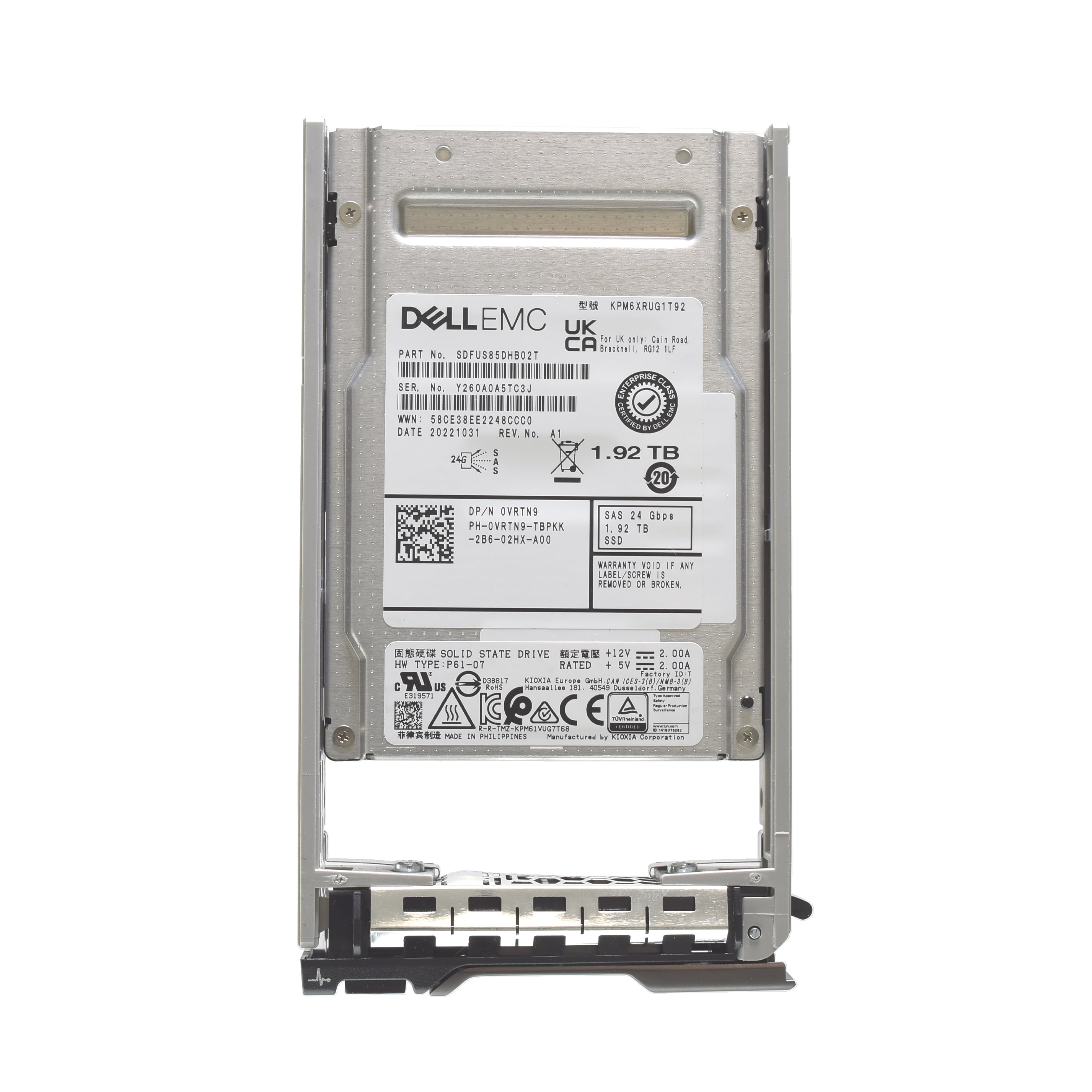 Kioxia PM6-R 1.92TB 24G SAS 2.5-inch SSD  -  SDFUS85DHB02T, Refurbished