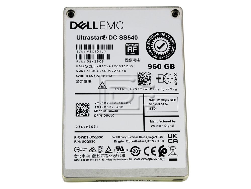 Western Digital Ultrastar DC SS540 960GB SAS 12Gb/s 2.5-inch SSD  -  WUSTVA196BSS205, Refurbished