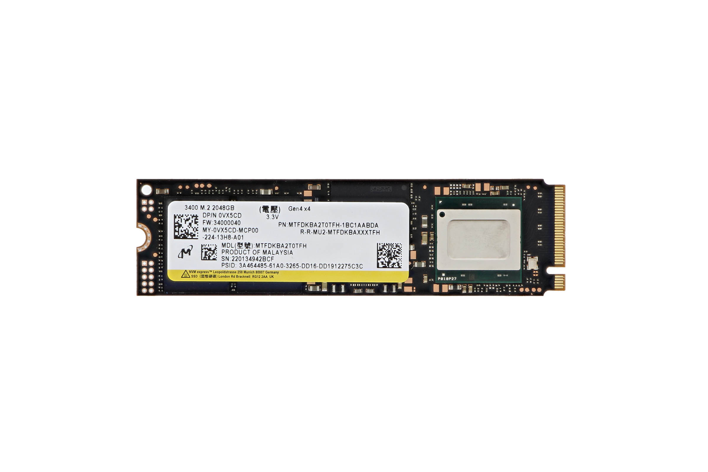 Dell VX5CD 2TB Micron 3400 PCIe Gen4 x4 NVMe M.2 2280 SSD  -  Refurbished