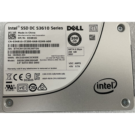 Intel DC S3610 200GB SATA 6Gb/s 2.5-inch SSD  -  SSDSC2BX200G4R, Refurbished