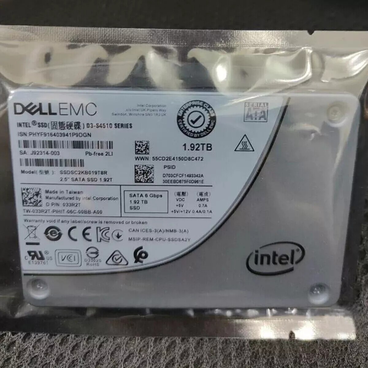 Intel D3-S4510 1.92TB SATA 6Gb/s 2.5-inch SSD  -  SSDSC2KB019T8R