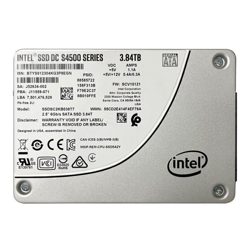 Intel SSD DC S4500 3.8TB SATA 6Gb/s 2.5-inch SSD  -  SSDSC2KB038T701, Refurbished