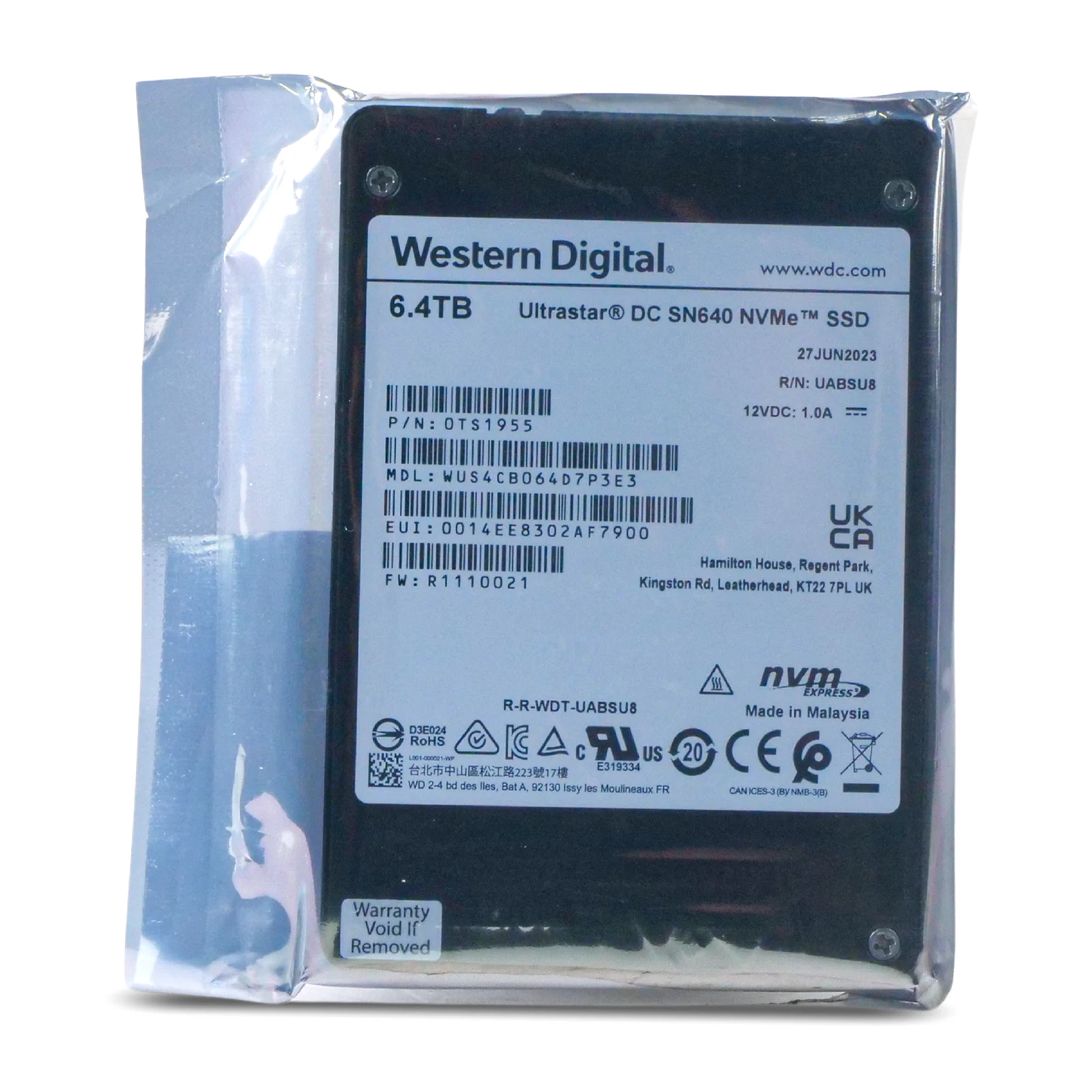 Western Digital Ultrastar DC SN640 6.4TB U.2 NVMe SSD  -  WUS4CB064D7P3E3  -  Refurbished