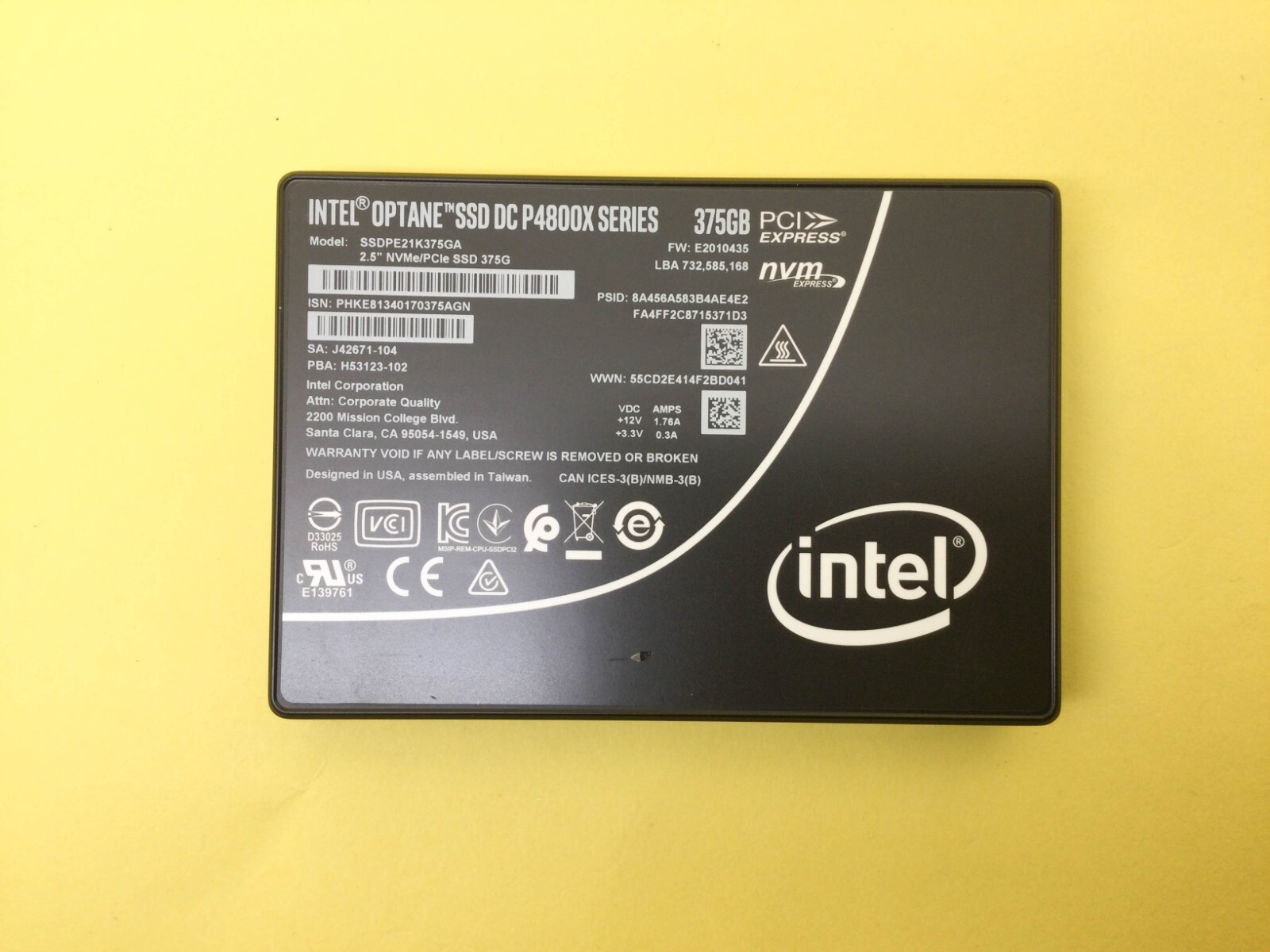Intel Optane SSD DC P4800X 375GB NVMe SSD  -  Refurbished